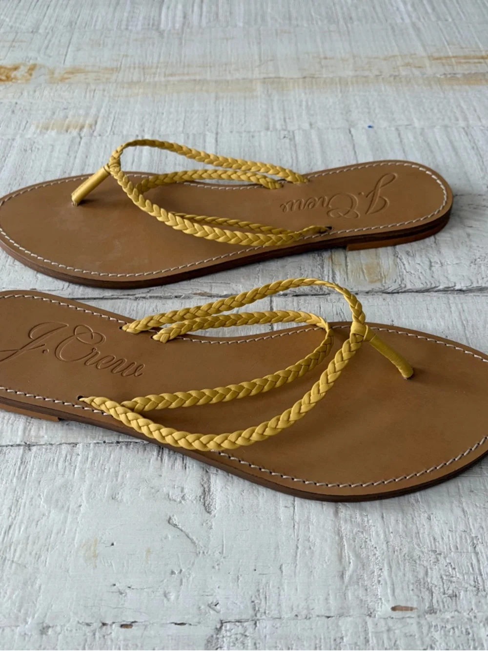 J.Crew NWOT Capri‎ Braided Strap Thong Sandals size 10 Yellow Leather Flat